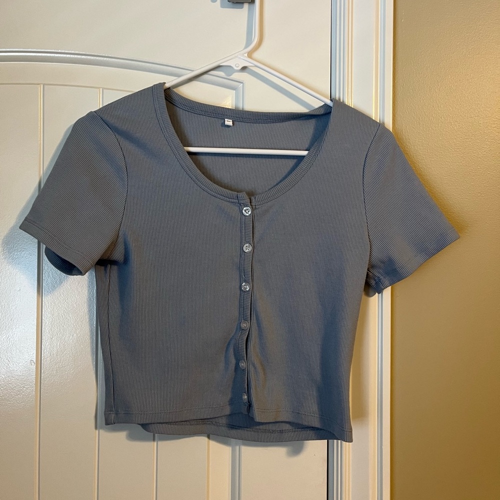 Shein Cropped Blue Shirt